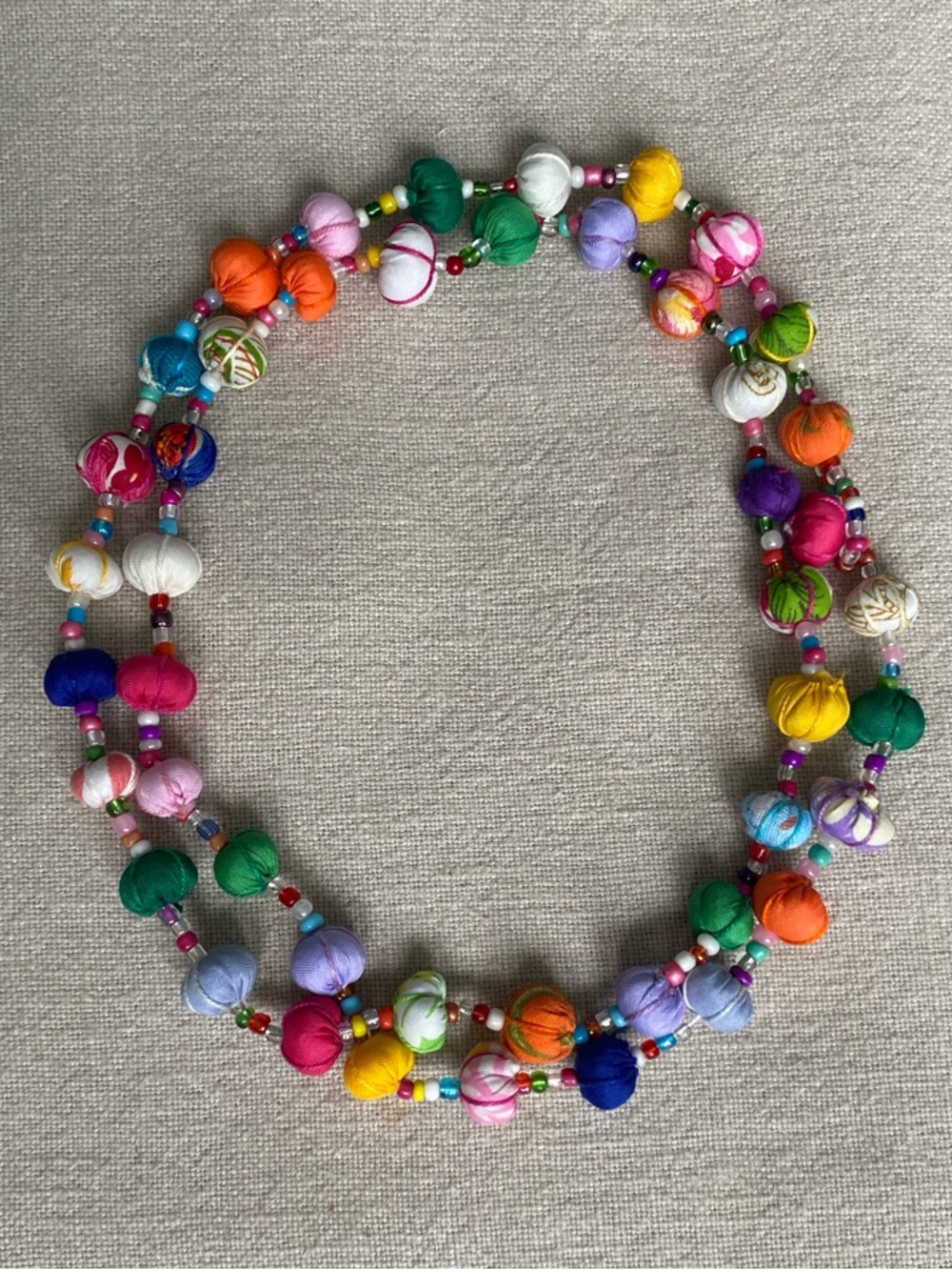 Handmade Multicolor Fabric Bead Necklace
